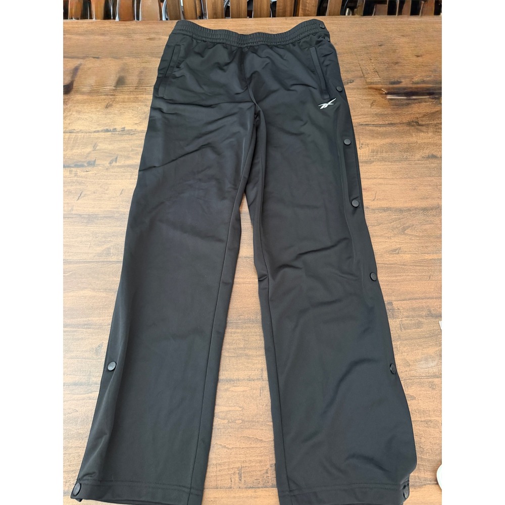 Reebok Mens Relaxed Fit Snap Button Track Pants Black Tear Away Size Medium NWT